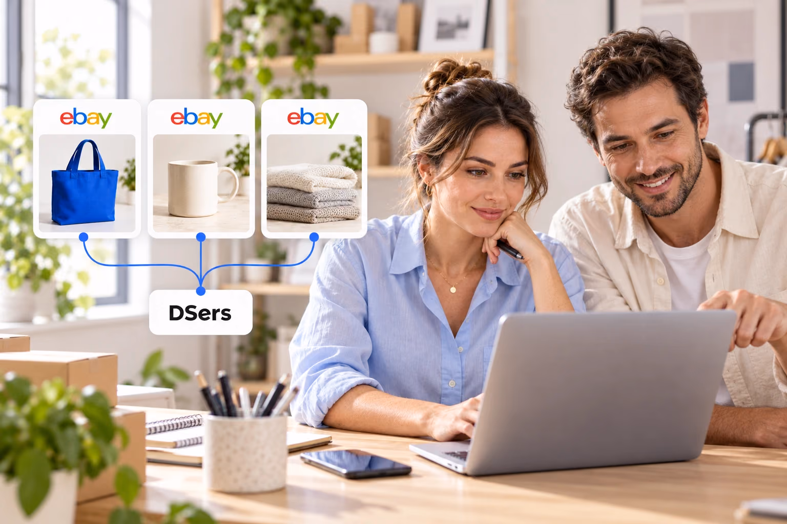 Two colleagues managing separate eBay stores connected to one DSers workspace